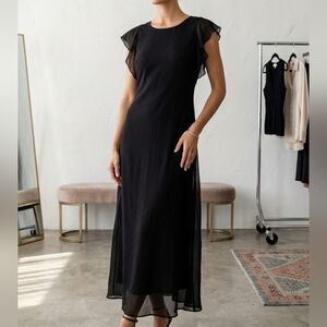 Theory Black Flutter Sleeve Maxi Dress - Size 10